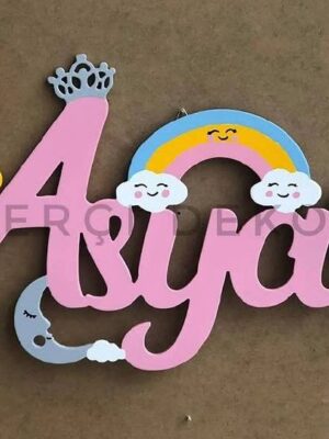 Asya İsme Özel Işıklı Duvar Panosu - Gökkuşağı ve Uyku Vakti Temalı
