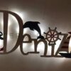 Deniz İsme Özel Işıklı Duvar Panosu - Marin ve Yelkenli Temalı