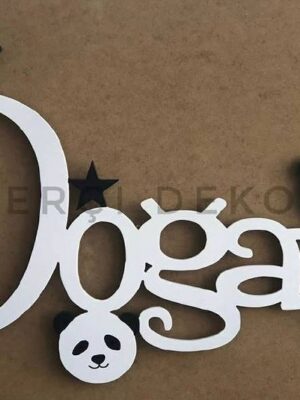 Doğan İsme Özel Işıklı Duvar Panosu - Panda ve Doğa Temalı