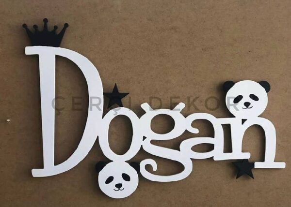 Doğan İsme Özel Işıklı Duvar Panosu - Panda ve Doğa Temalı