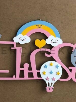 Elif Su İsme Özel Işıklı Duvar Panosu - Peri ve Balon Temalı