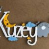 kuzey filli çocuk odası ahşap isim Kuzey İsme Özel Işıklı Duvar Panosu - Kral Tacı, Fil ve Gökyüzü Temalı