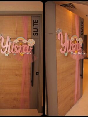 İsimli Hastane Kapı Süsü - Yüsra Gökkuşağı ve Uçan Balon Konseptli