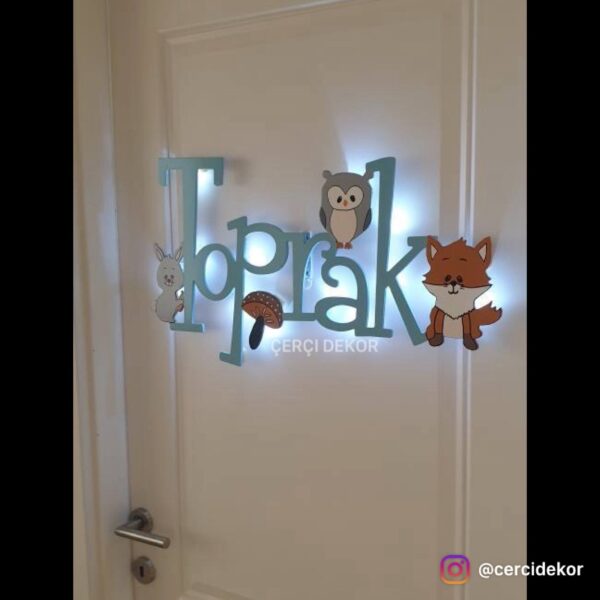 oprak İsme Özel Işıklı Duvar Panosu - Orman Hayvanları Temalı