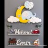Mehmet Emir İsme Özel Işıklı Duvar Panosu - Araba Motor ve Aydede Konseptli