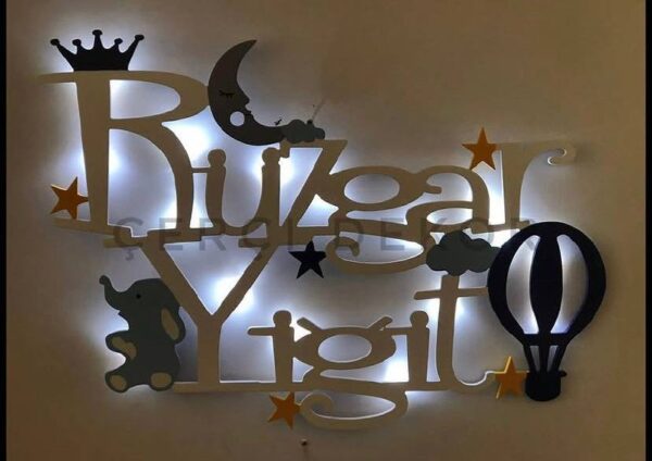 Rüzgar Yiğit İsme Özel Işıklı Duvar Panosu - Uyku Vakti ve Gökyüzü Temalı