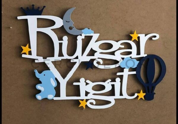 Rüzgar Yiğit İsme Özel Işıklı Duvar Panosu - Uyku Vakti ve Gökyüzü Temalı
