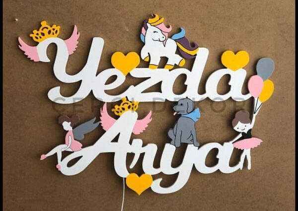 ışıklı isimlik unicorn balerinli kız bebek odası Unicorn ve Balerin Temalı Kişiye Özel Led Işıklı Bebek Odası İsimliği