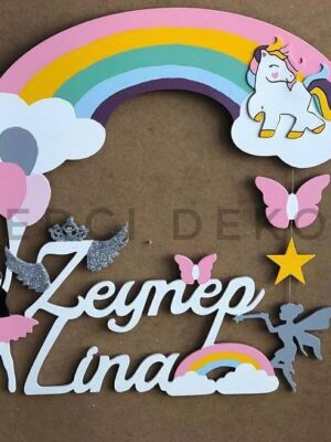 Zeynep Umay Modeli Unicorn ve Kraliçe Taçlı Kişiye Özel Led Işıklı İsimlik